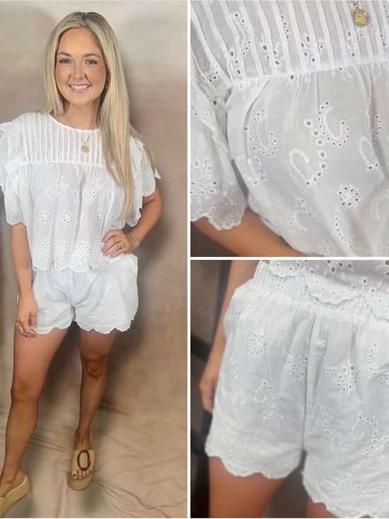 The NEW Boutique Pants - NWT White Eyelet Two-Piece Top & Shorts Set